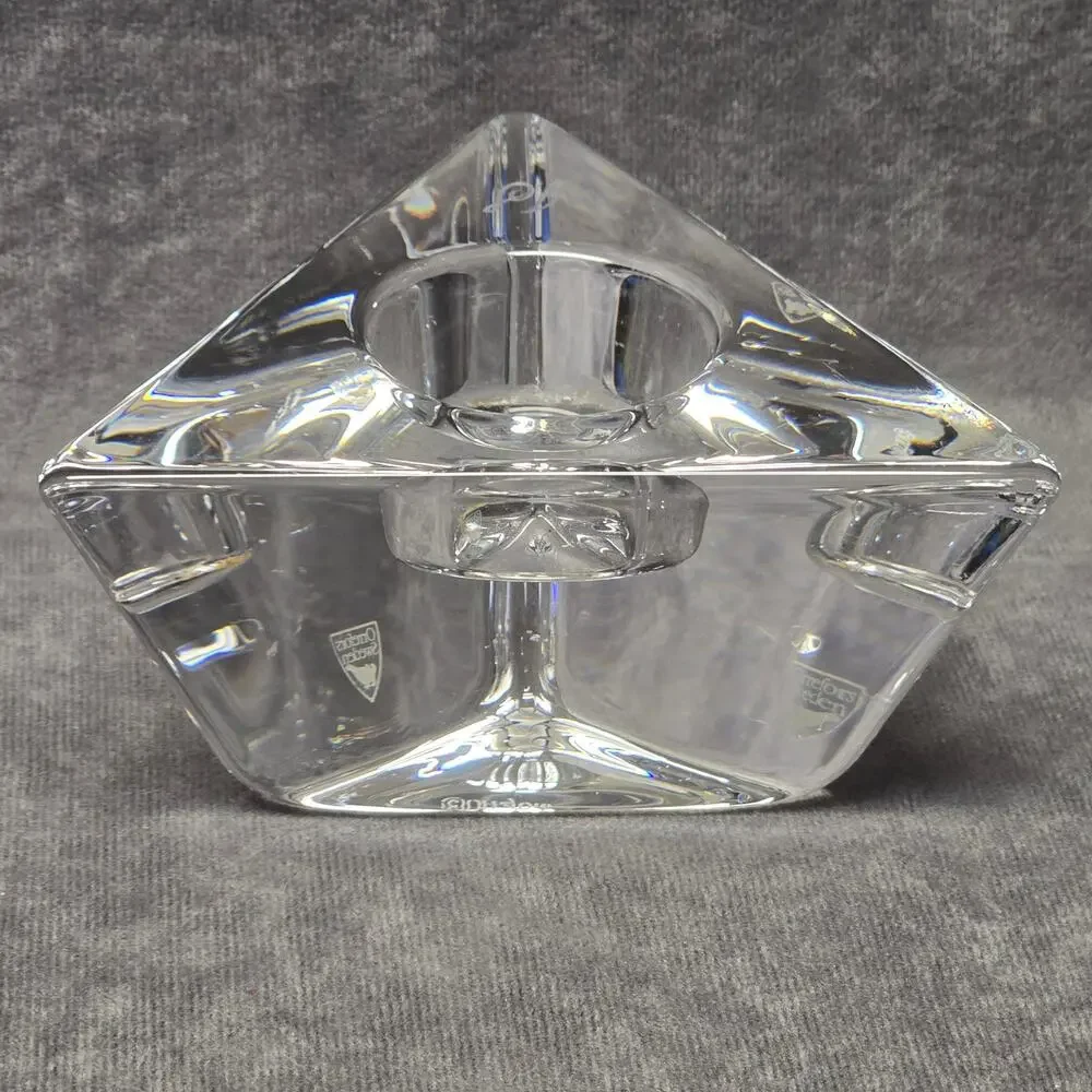 Orrefors Sweden Triangle Crystal Glass Votive Candle Holder